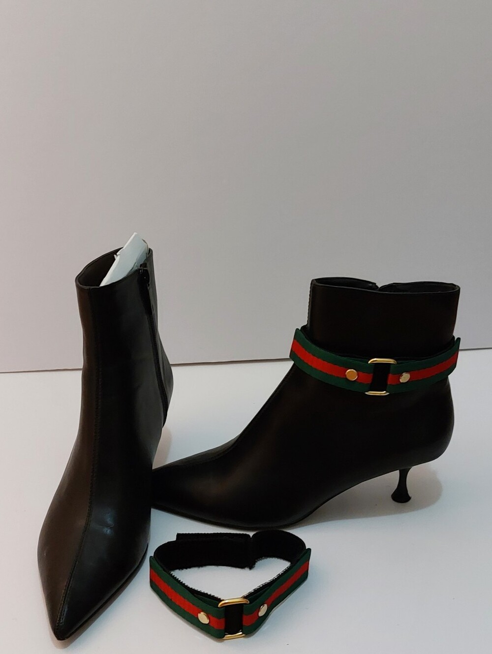 NEW Boot Straps With Green-Red Stripes Gold Hardware ( 1/2 Around)
